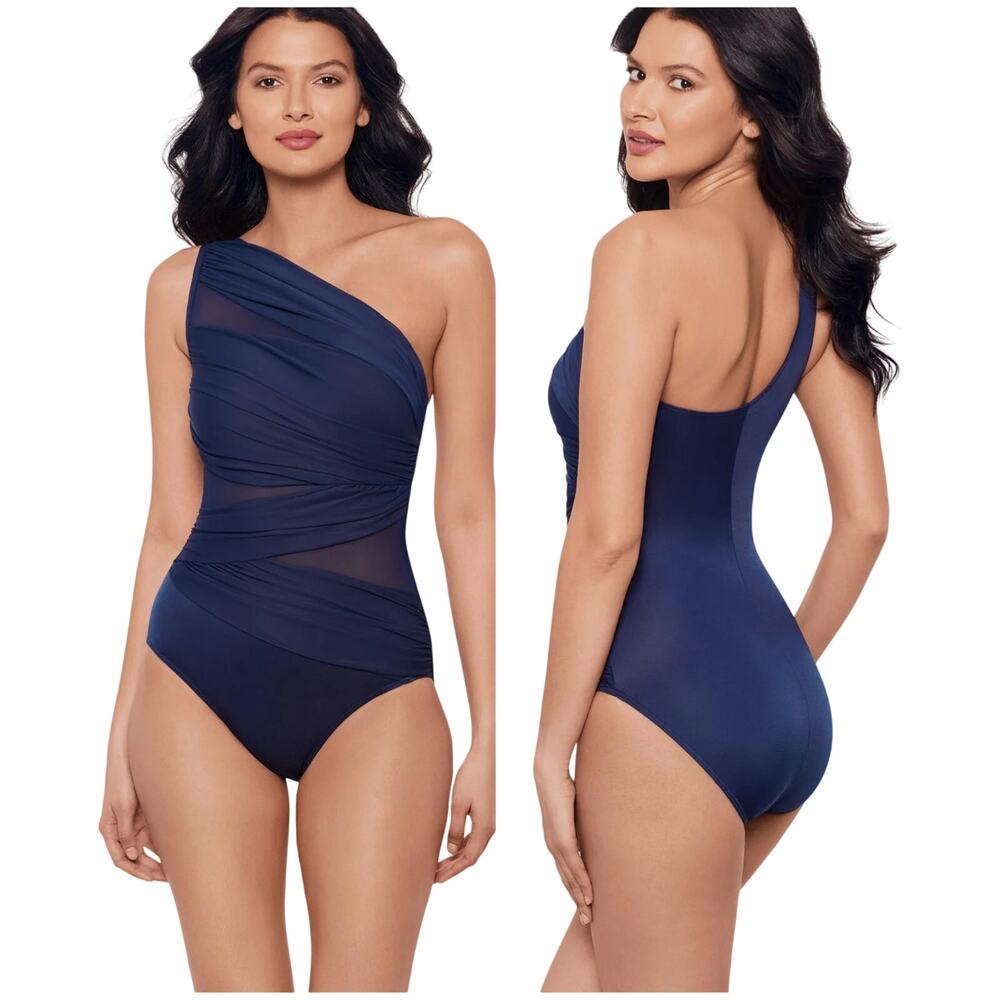Miraclesuit NWT Network Jena One Piece Swimsuit Midnight Blue Size 8 Shelf Bra